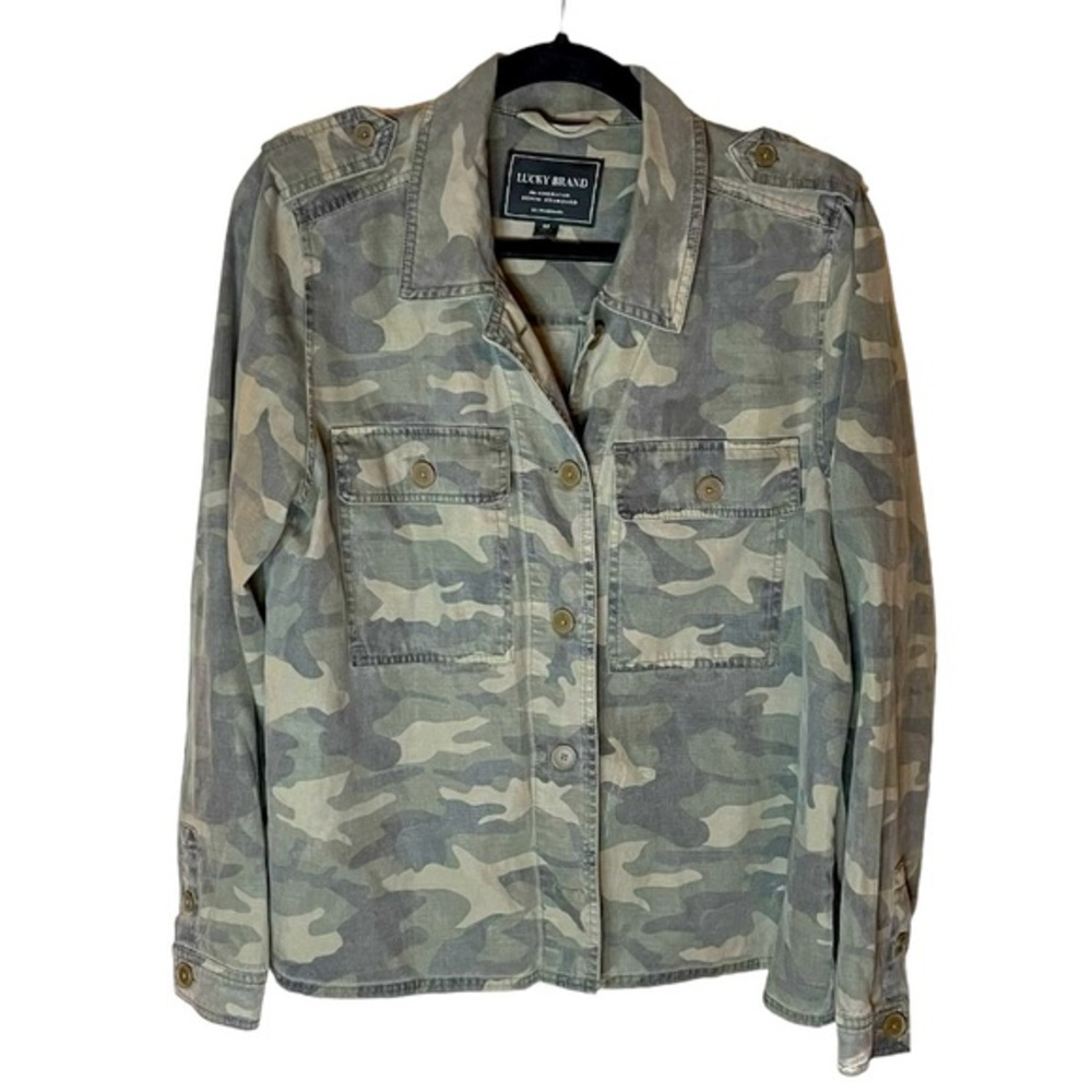 Lucky Brand Camo Shirt Top Jacket Women Lightweight Size Medium